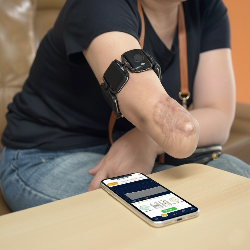 The Vulcan app interface showing intelligent signal performance and real-time tracking of myoelectric control signals